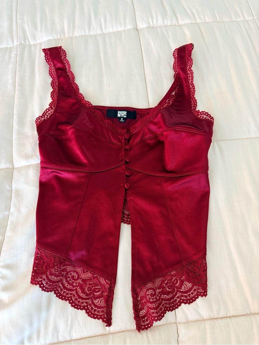 Madden NYC Dark Red satin sexy chic camisole top lace trim corset look small EUC